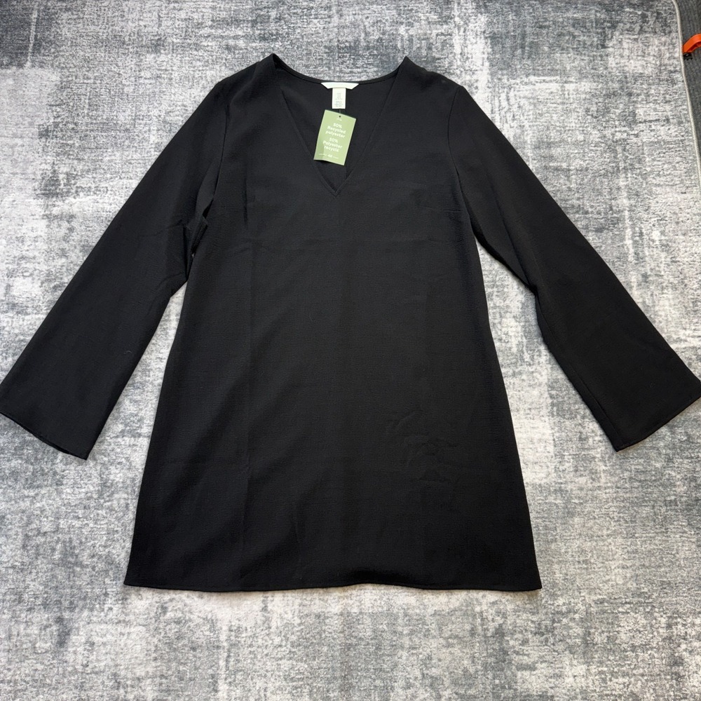 H&M Dress Womens Medium‎ Black V-Neck A-Line Tunic Mini LBD Party Minimalist